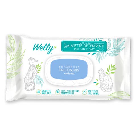 Welly salviette detergenti per cani e gatti
Fragranza TALCO & IRIS
