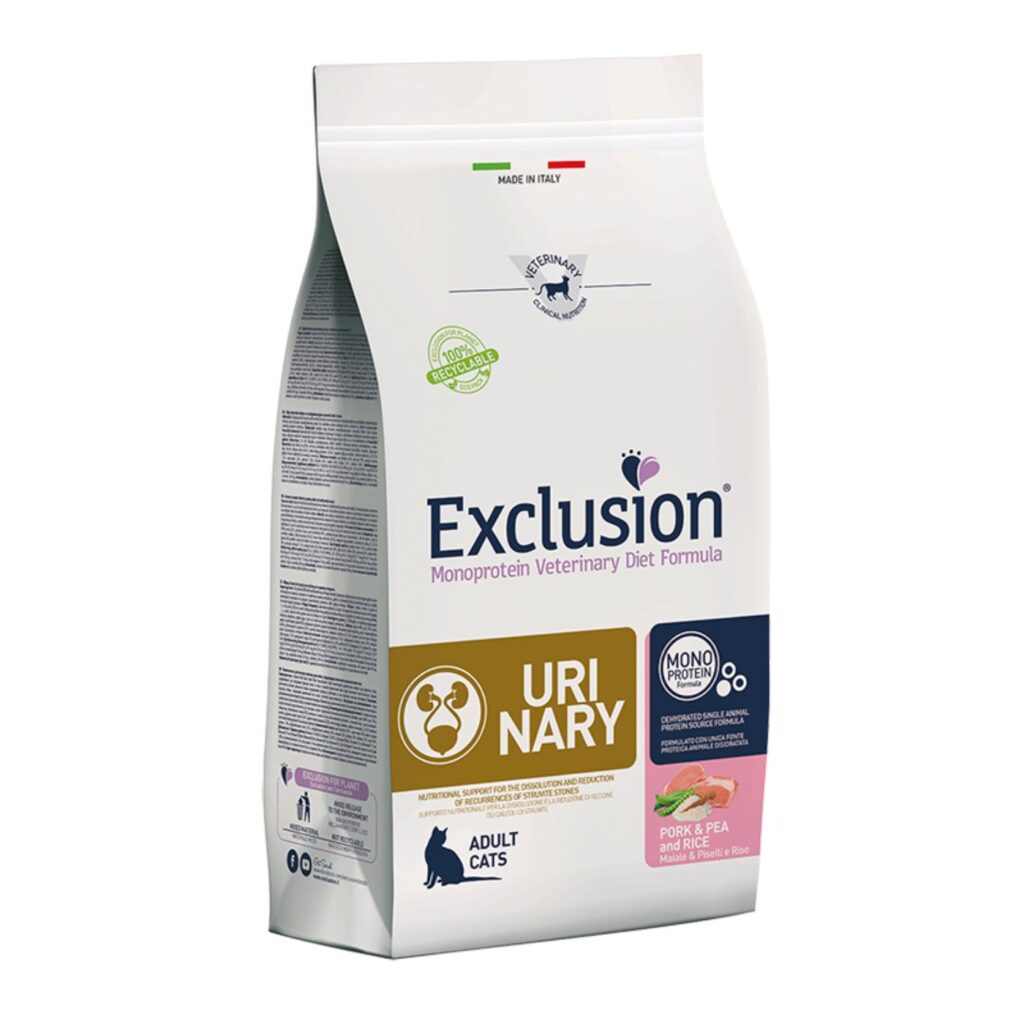 Exclusion Cat Urinary Maiale Piselli e Riso 1,5kg