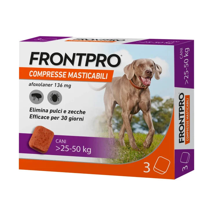 FRONTPRO 3 Compresse Masticabili per Cani. Elimina Pulci e Zecche.
