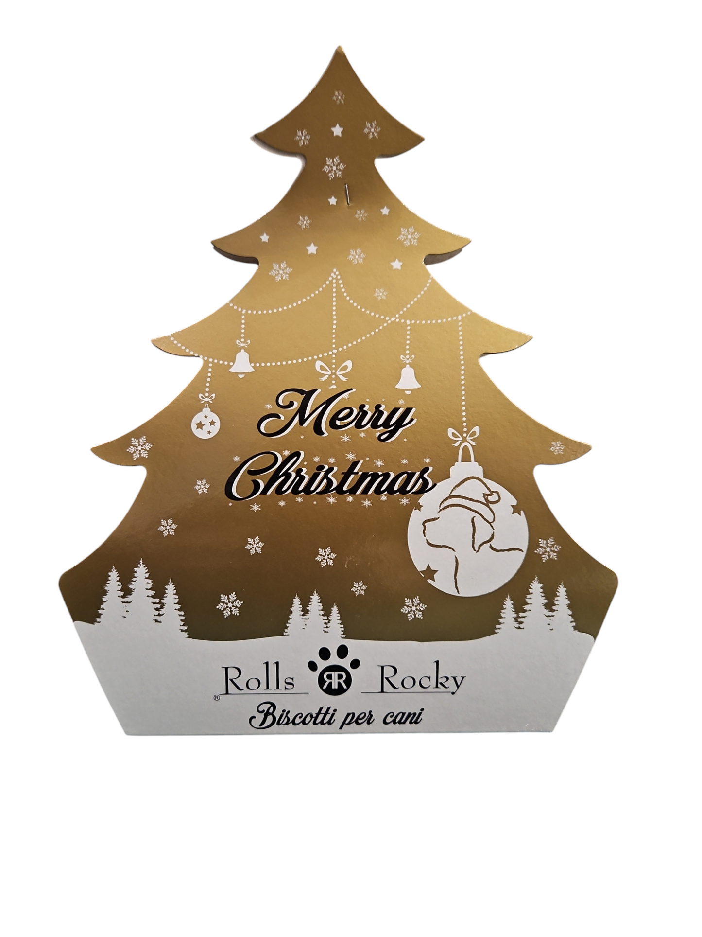 Merry Christmas Confezione Biscotti per Cani Natale Albero Oro 100g