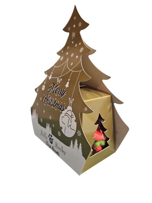 Merry Christmas Confezione Biscotti per Cani Natale Albero Oro 100g