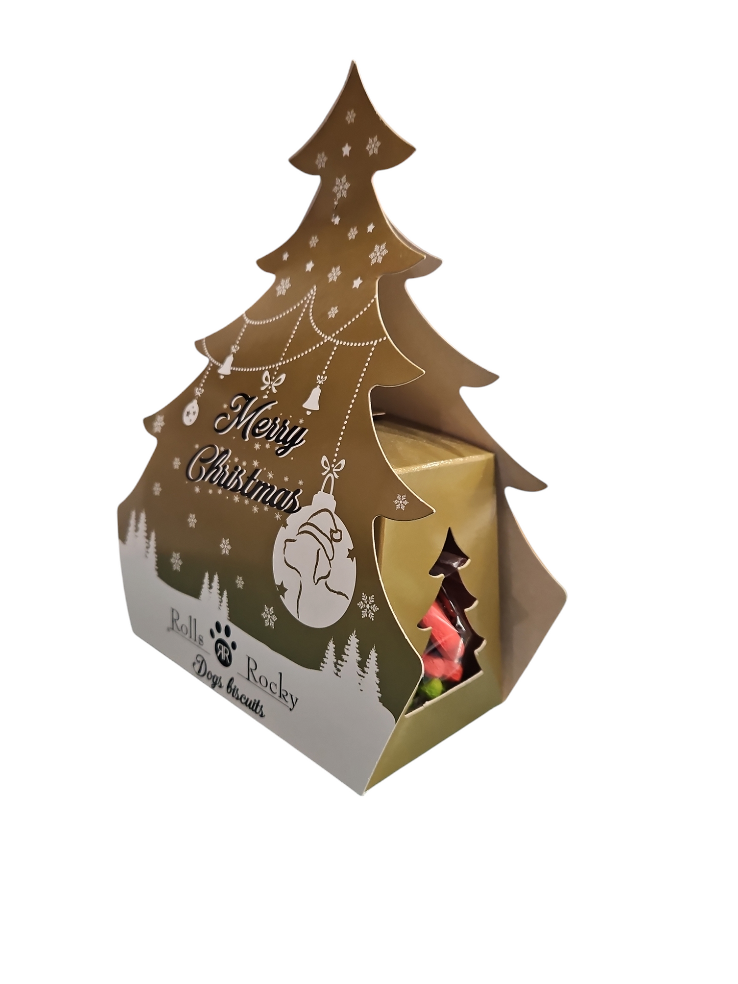 Merry Christmas Confezione Biscotti per Cani Natale Albero Oro 100g