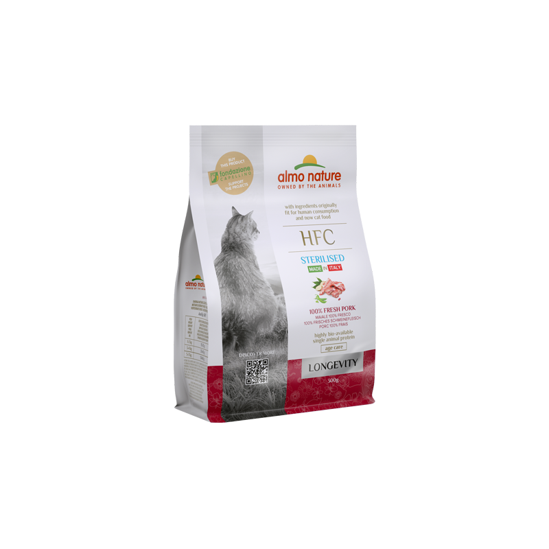 Almo Nature HFC Sterilised Longevity Maiale fresco crocchette per gatto 1,2 kg