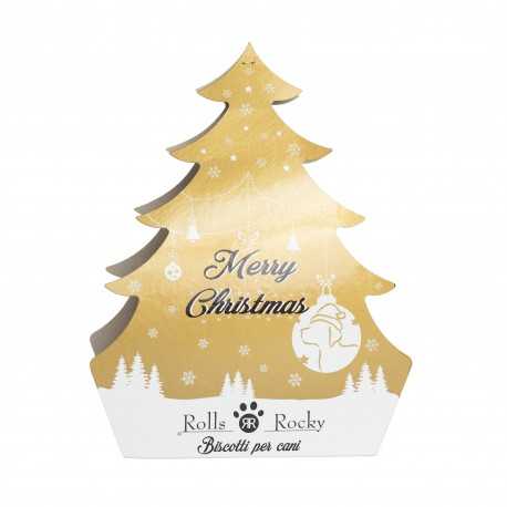 Merry Christmas Confezione Biscotti per Cani Natale Albero Oro 100g