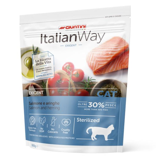Giuntini Italian Way Croccantini per Gatto Exigent Sterilised Salmone e Aringhe