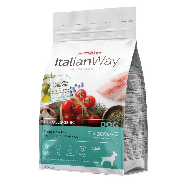 Italian Way Crocchette Cane Adult Mini Hypoallergenic Trota e Mirtilli 1,5kg