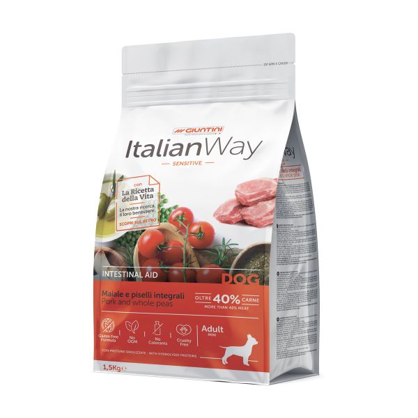 Italian Way Crocchette Cane Adult Mini Intestinal Maiale e Piselli Integrali 1,5kg