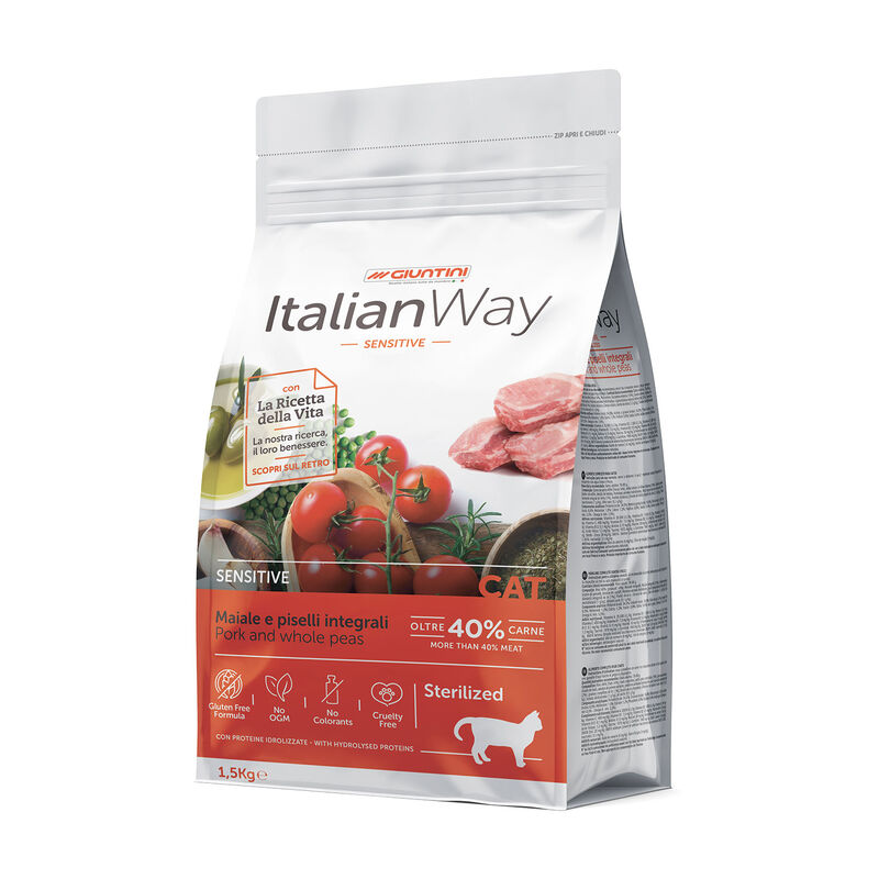 Giuntini Italian Way Croccantini per Gatti Sensitive Sterilised Maiale e Piselli integrali