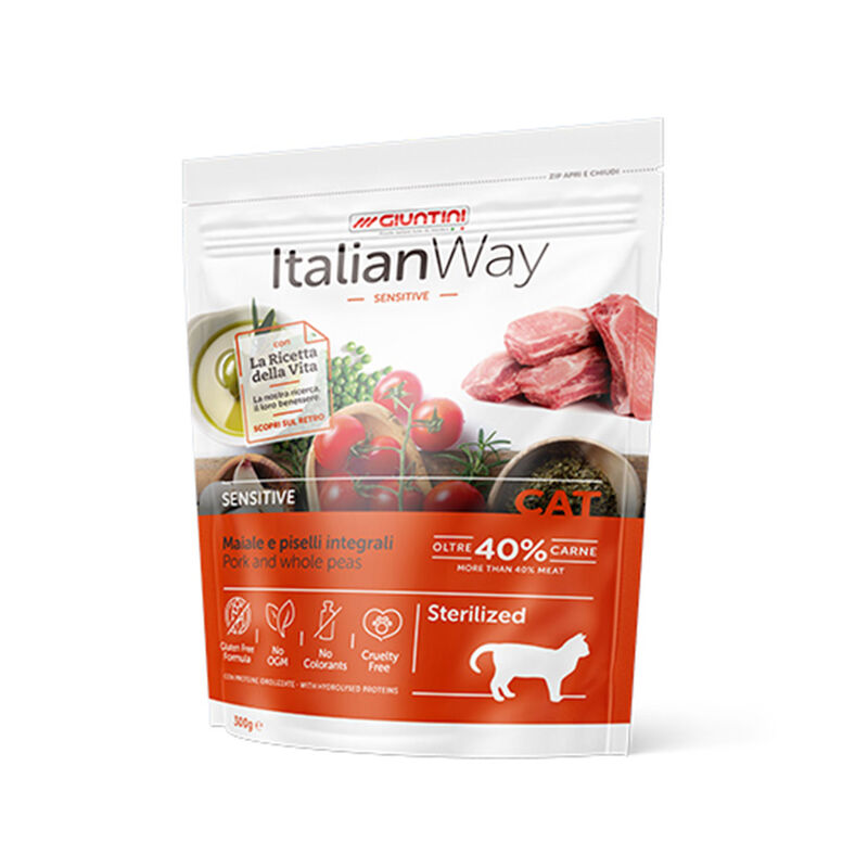 Giuntini Italian Way Croccantini per Gatti Sensitive Sterilised Maiale e Piselli integrali