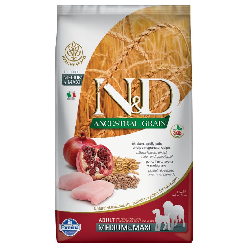 Farmina N&D Crocchette per Cani Adulti - Ancestral Pollo Farro Avena e Melograno 2x12kg