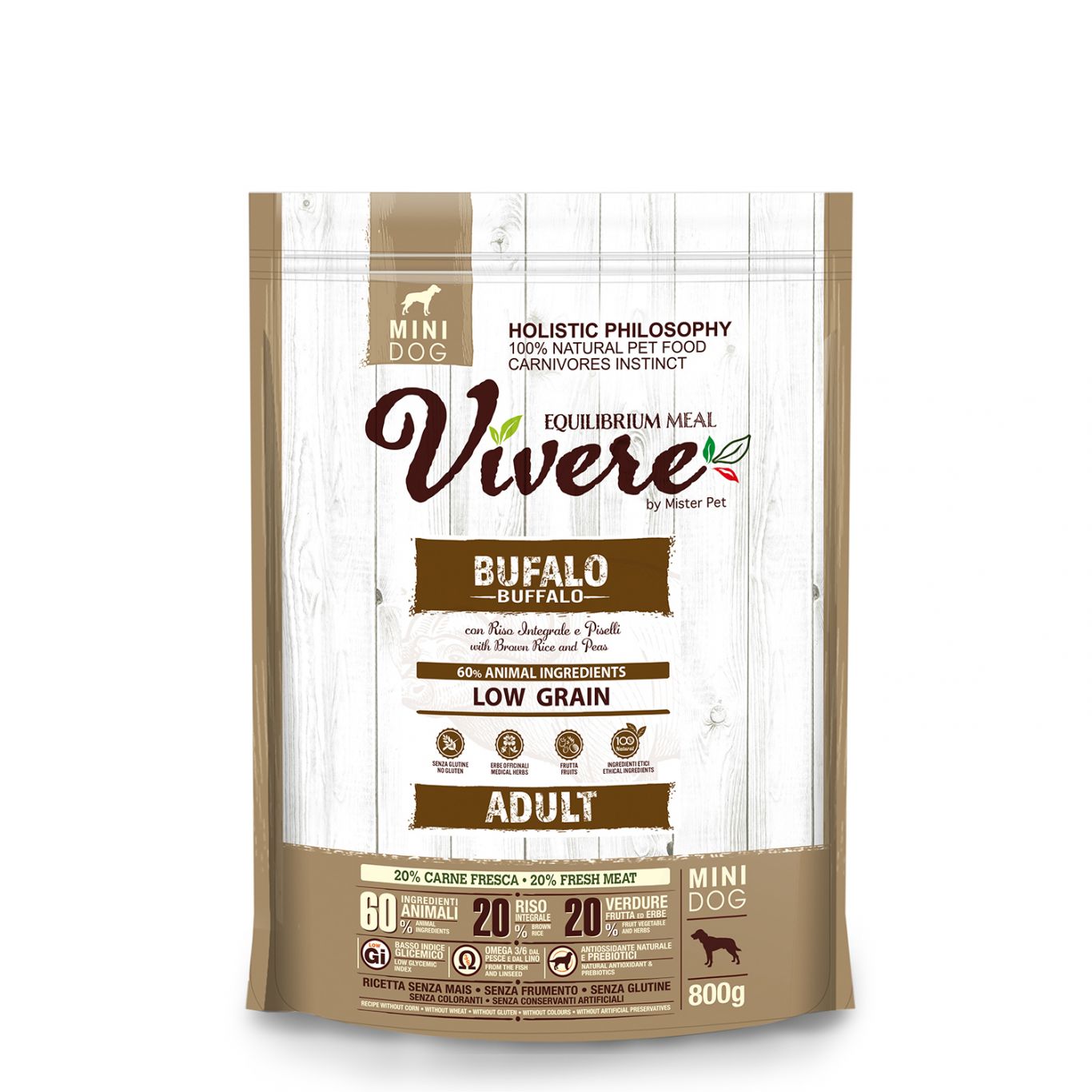 Vivere Mini Adult Dog Low Grain - Croccantini per Cani Piccola Taglia - 800g