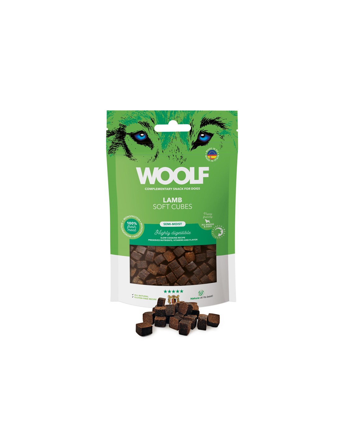 NEW WOOLF Soft Cubes - Morbidi Cubetti 100% Carne 100g x 6 PACK