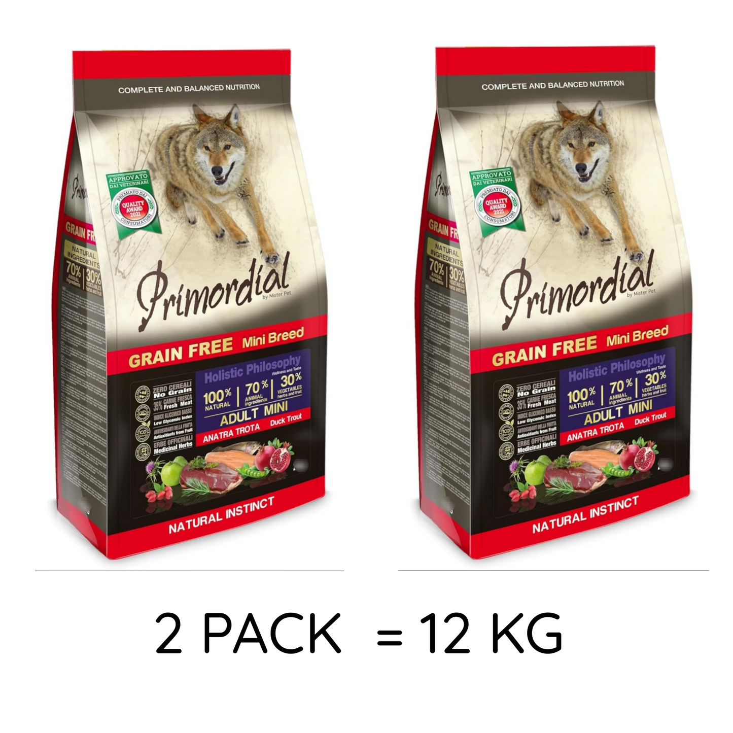 Primordial Mini Breed Adult Anatra e Trota 2 PACK x 6 kg