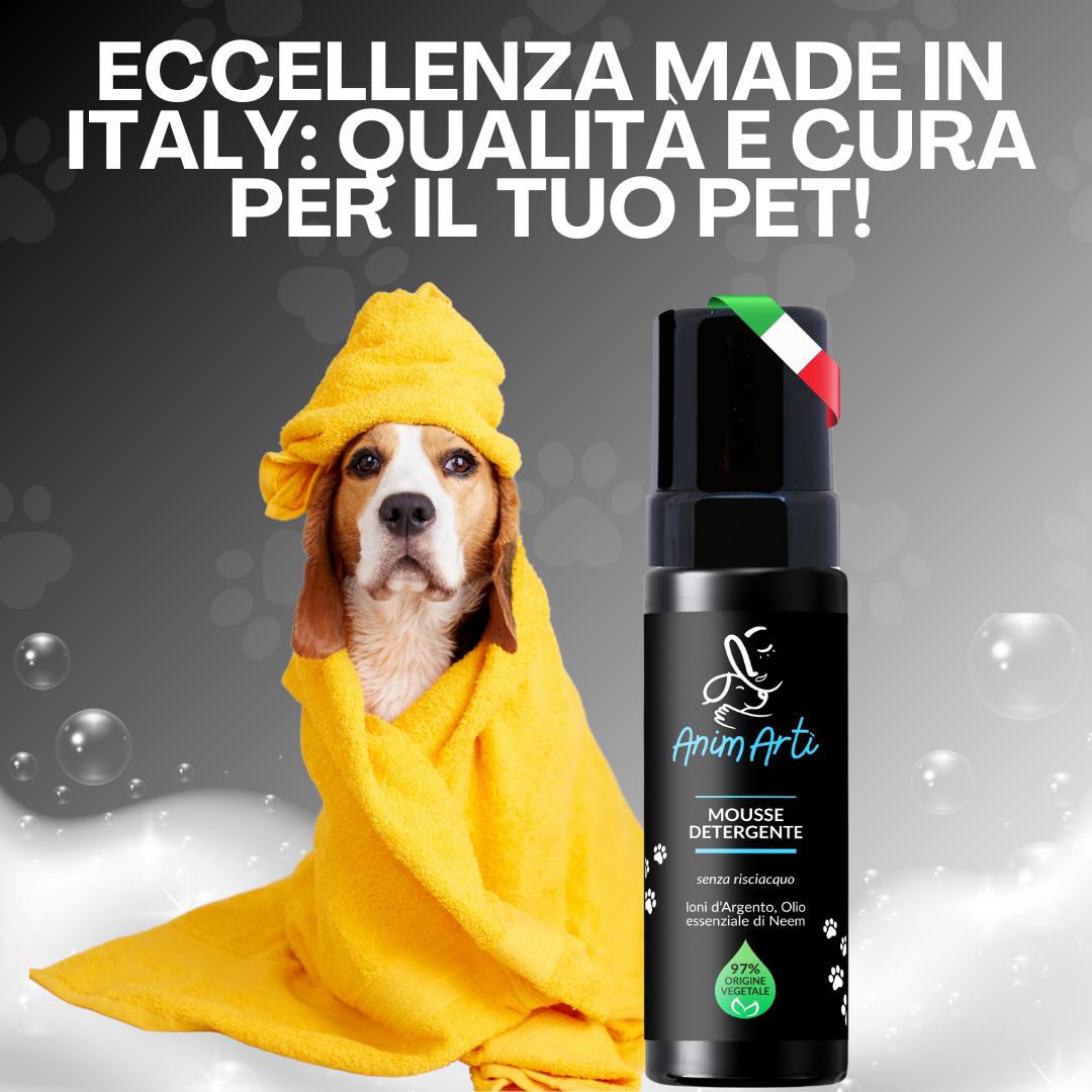AnimArtì Shampoo a Secco Per Cani e Gatti - Mousse Detergente Senza Risciacquo - 97% Origine Vegetale con Ioni d'Argento e Olio Essenziale di Neem - 150ml