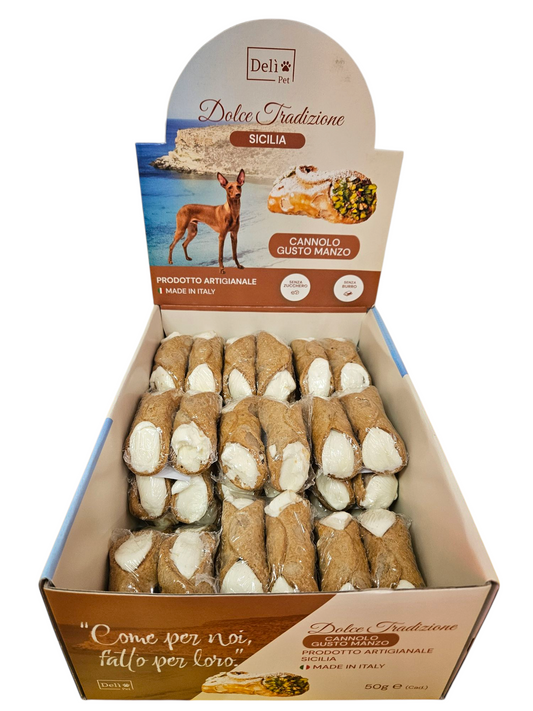 Delì Pet Cannolo Siciliano - Delizie per Cani - Senza Zucchero- Con aroma al Manzo