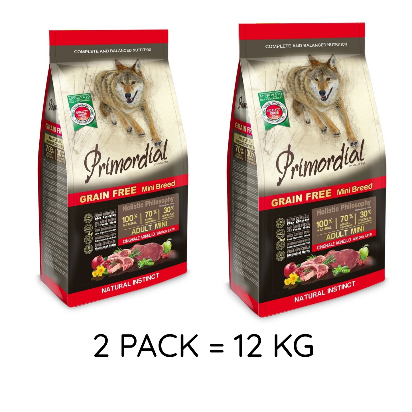 Primordial Mini Breed Adult Cinghiale e Agnello 2 PACK x 6 kg