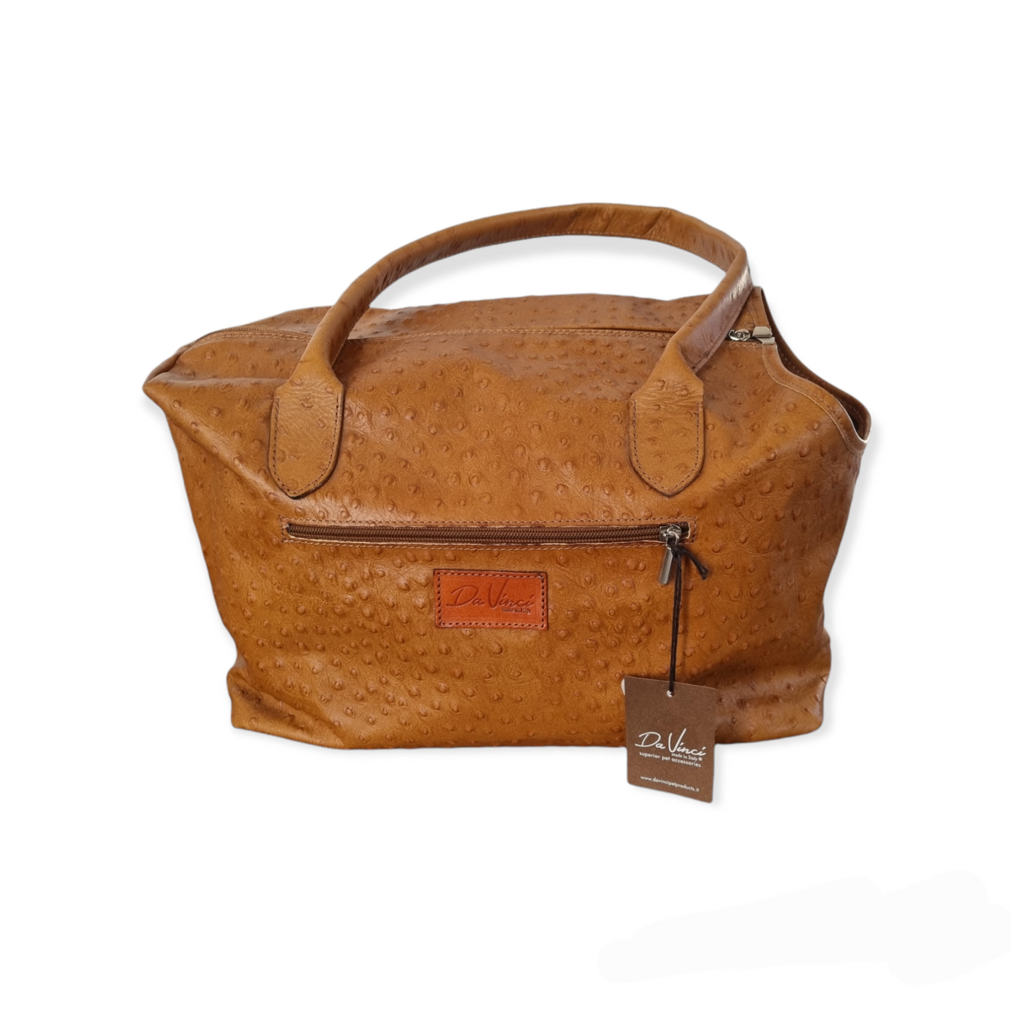 DA VINCI borsa per cani in pelle, stampa struzzo, 36x25cm