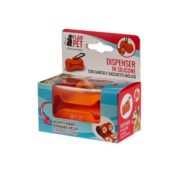 Flair Pet dispenser in silicone con gancio e sacchettini inclusi
