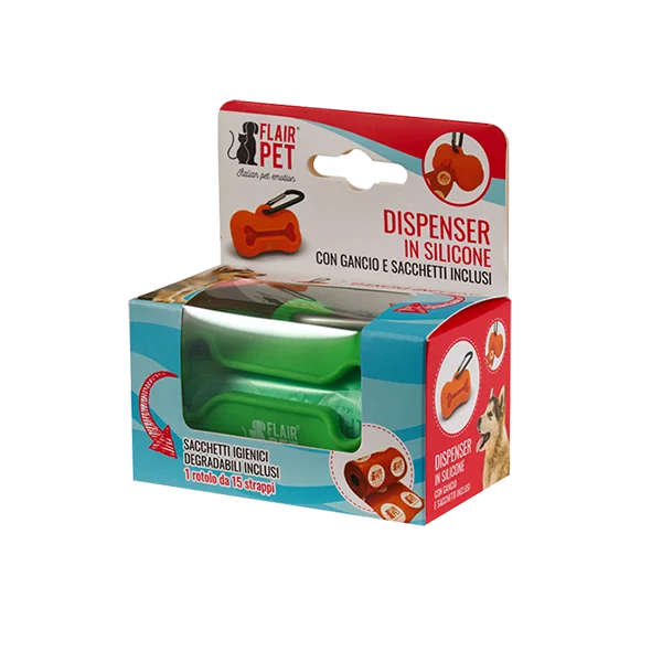 Flair Pet dispenser in silicone con gancio e sacchettini inclusi