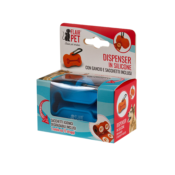 Flair Pet dispenser in silicone con gancio e sacchettini inclusi