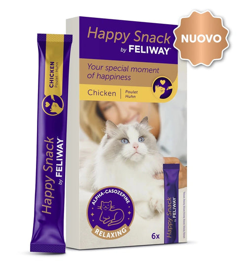Feliway Happy Snack per Gatto - Snack Cremoso Rilassante 6 Stick (Manzo / Pollo / Salmone)