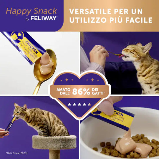 Feliway Happy Snack per Gatto - Snack Cremoso Rilassante 6 Stick (Manzo / Pollo / Salmone)