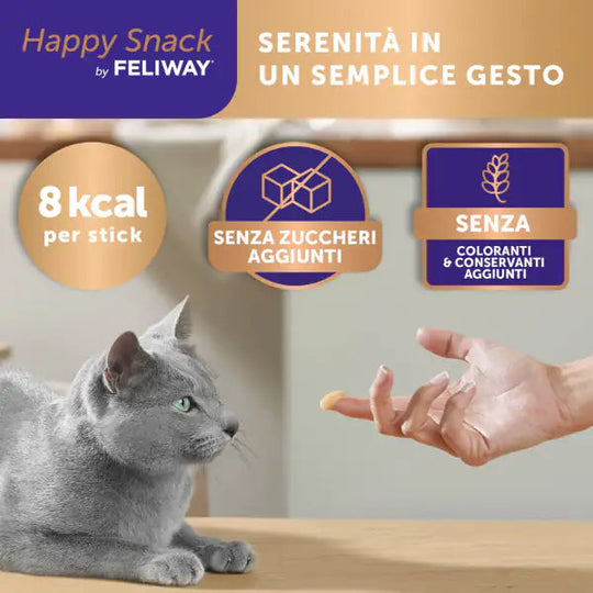 Feliway Happy Snack per Gatto - Snack Cremoso Rilassante 6 Stick (Manzo / Pollo / Salmone)