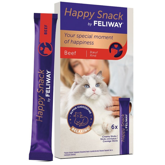 Feliway Happy Snack per Gatto - Snack Cremoso Rilassante 6 Stick (Manzo / Pollo / Salmone)