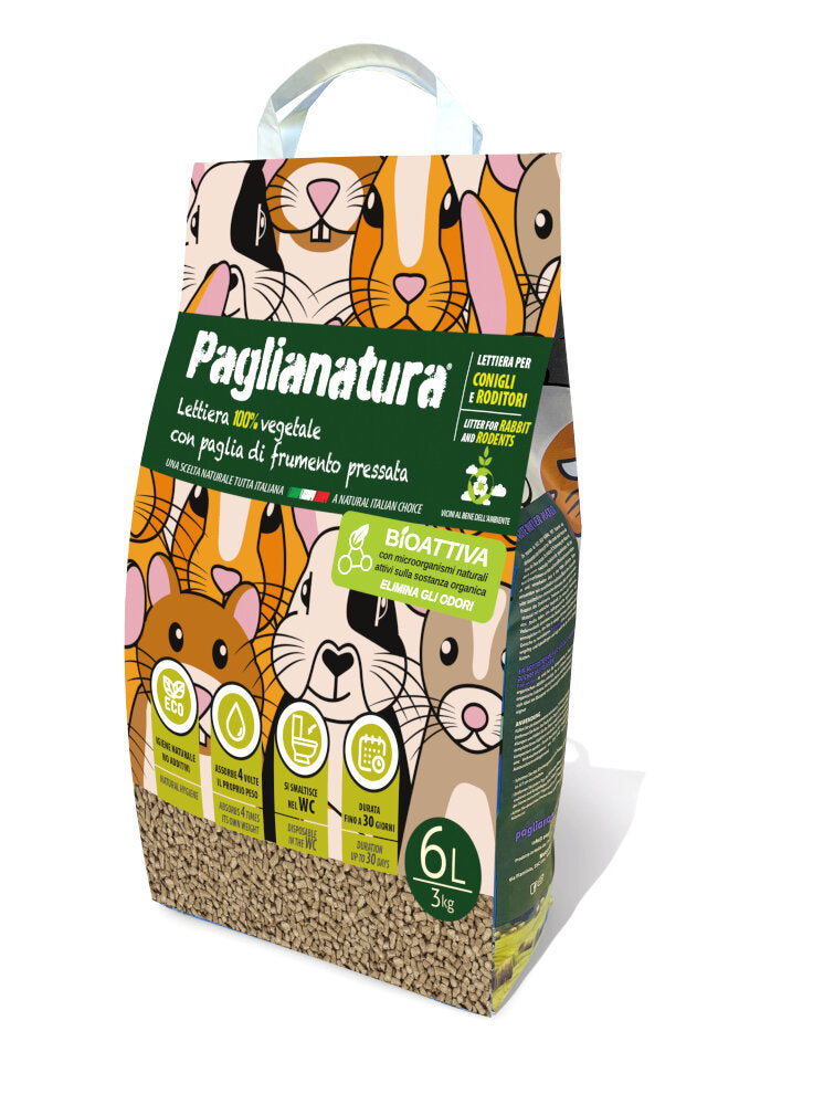 PagliaNatura Lettiera per Conigli e Roditori - Bioattiva - Fibre della Paglia di Frumento 6lt