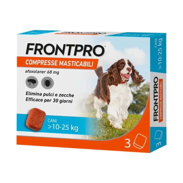 FRONTPRO 3 Compresse Masticabili per Cani. Elimina Pulci e Zecche.