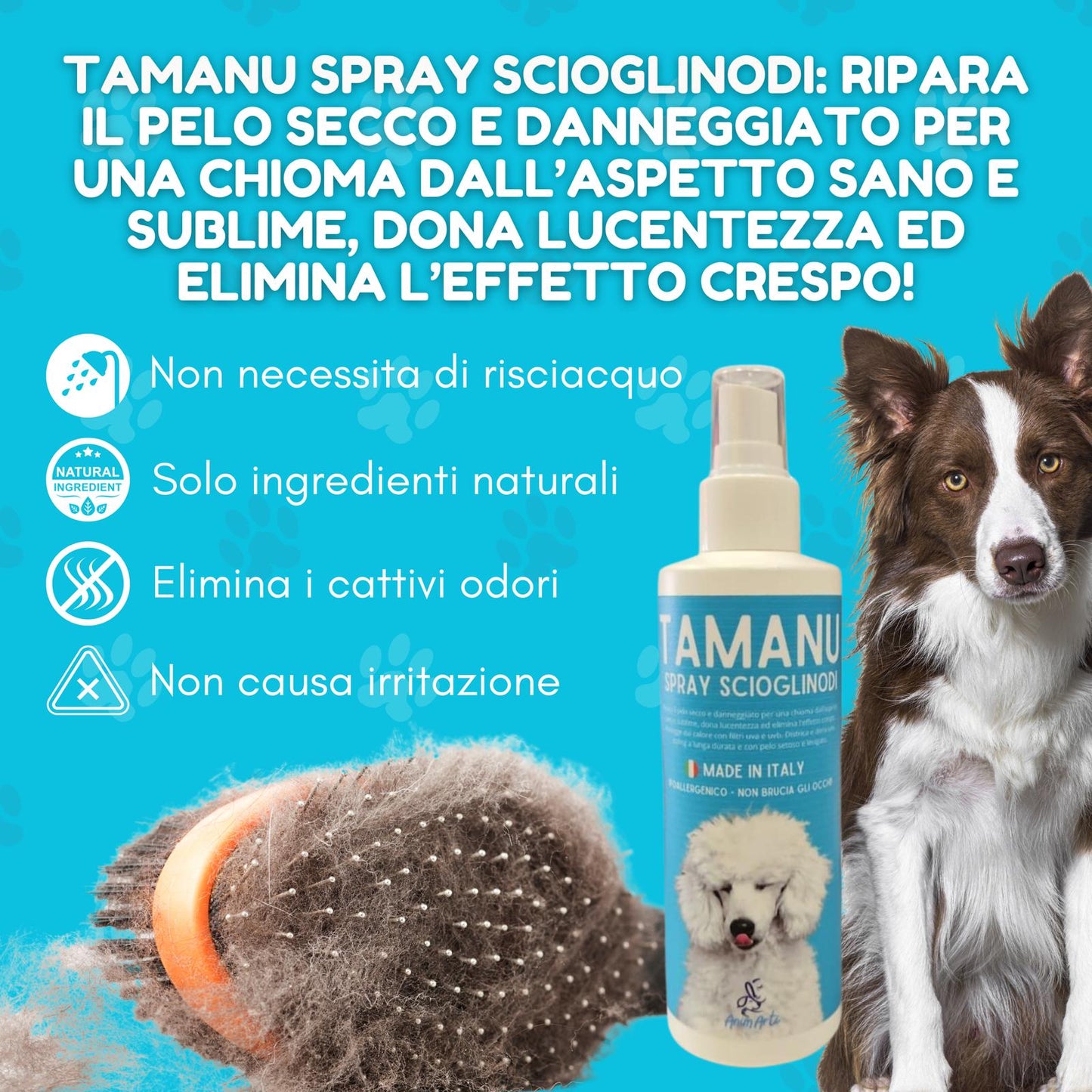 AnimArtì Kit Benessere Pelo Zampe e Naso - Sciogli Nodi Pelo Cane 200ml più Balsamo Zampe Cane e Naso 100ml - Naturale - Ipoallergenico - Made in Italy.