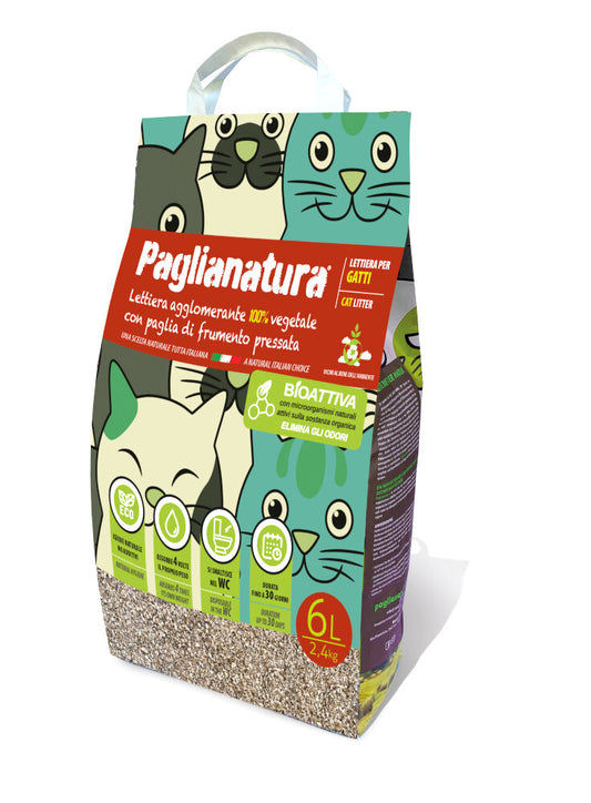 PagliaNatura Lettiera per Gatti BIOATTIVA -  Paglia di Frumento Pressata 6lt