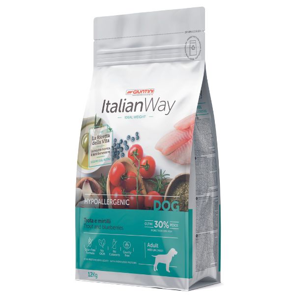 Giuntini Italian Way Croccantini Cani Medium/Maxi Adult Hypoallergenic Trota e Mirtilli Gluten Free 12kg