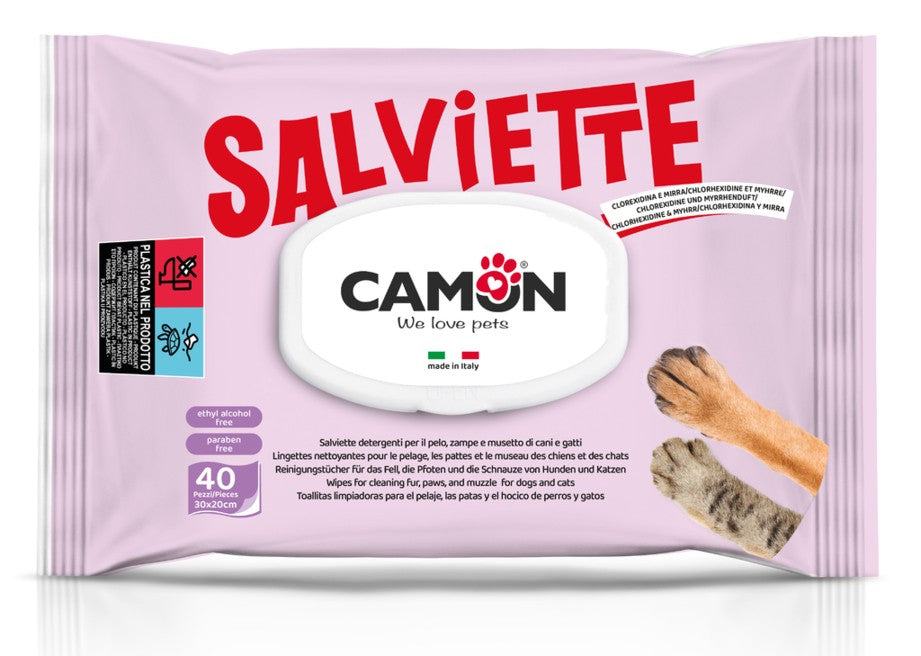 Camon Salviette Detergenti per Cani e Gatti 40pz