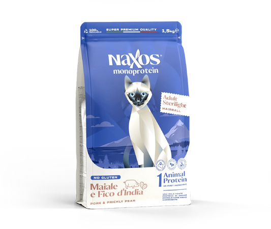 Naxos Monoprotein - Croccantini per Gatti Sterilizzati- Maiale e Fico d'india 1,5kg/7kg