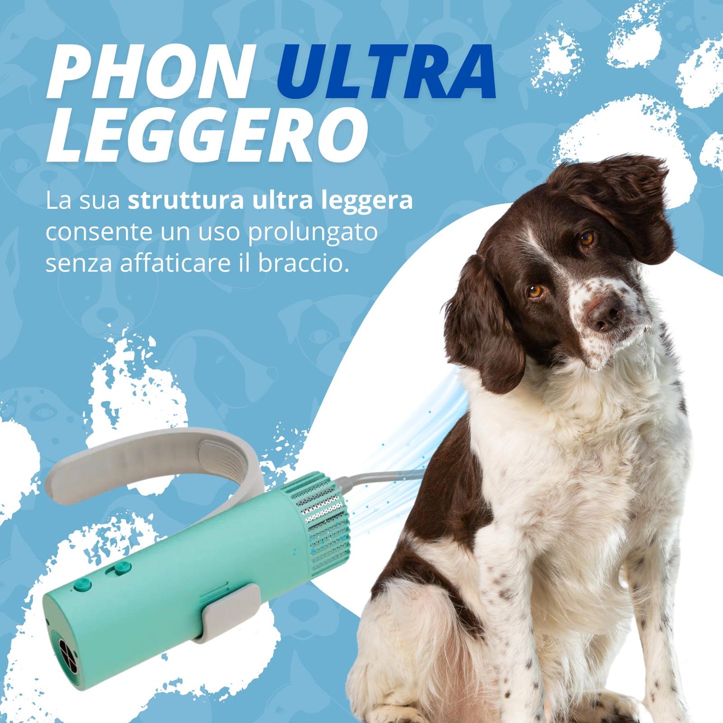 AnimArtì MamaPù - Phon per Cani Ultra Leggero e Silenzioso - con Supporto da Collo per Mani Libere di Spazzolare - 1400W