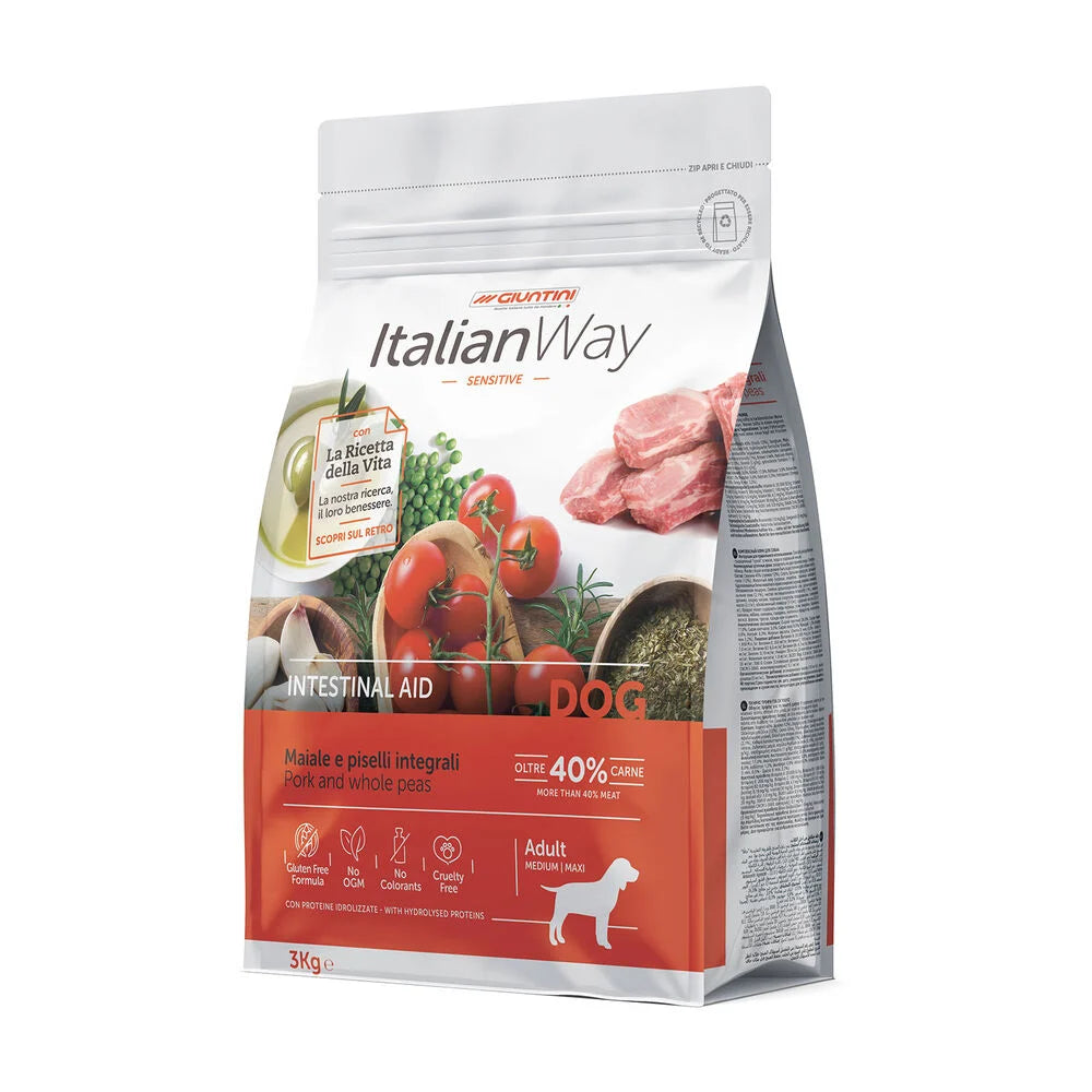 Giuntini Italian Way Croccantini Cani Medium/Maxi Adult Intestinal Aid Maiale e Piselli Gluten Free 3kg