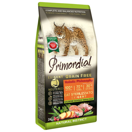 Primordial Croccantini per Gatto - Exigent Sterilizzato - Salmone e Quaglia 2kg