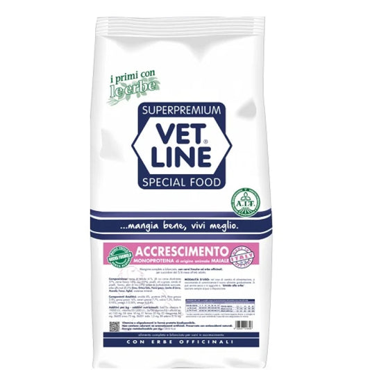 Vet Line Accrescimento Maiale - Croccantini Monoproteici per Cani Cuccioli 3kg