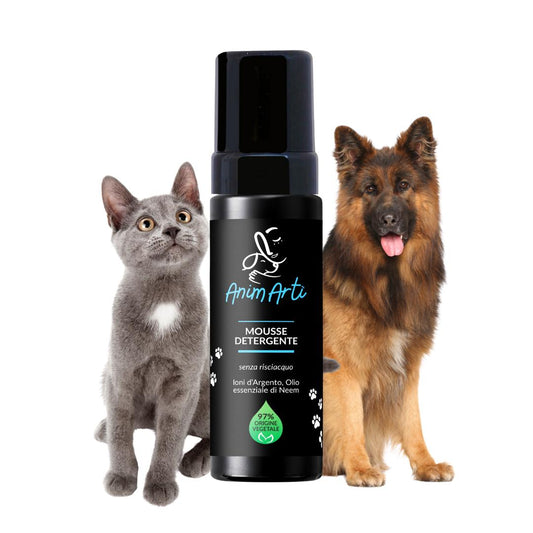 AnimArtì Shampoo a Secco Per Cani e Gatti - Mousse Detergente Senza Risciacquo - 97% Origine Vegetale con Ioni d'Argento e Olio Essenziale di Neem - 150ml