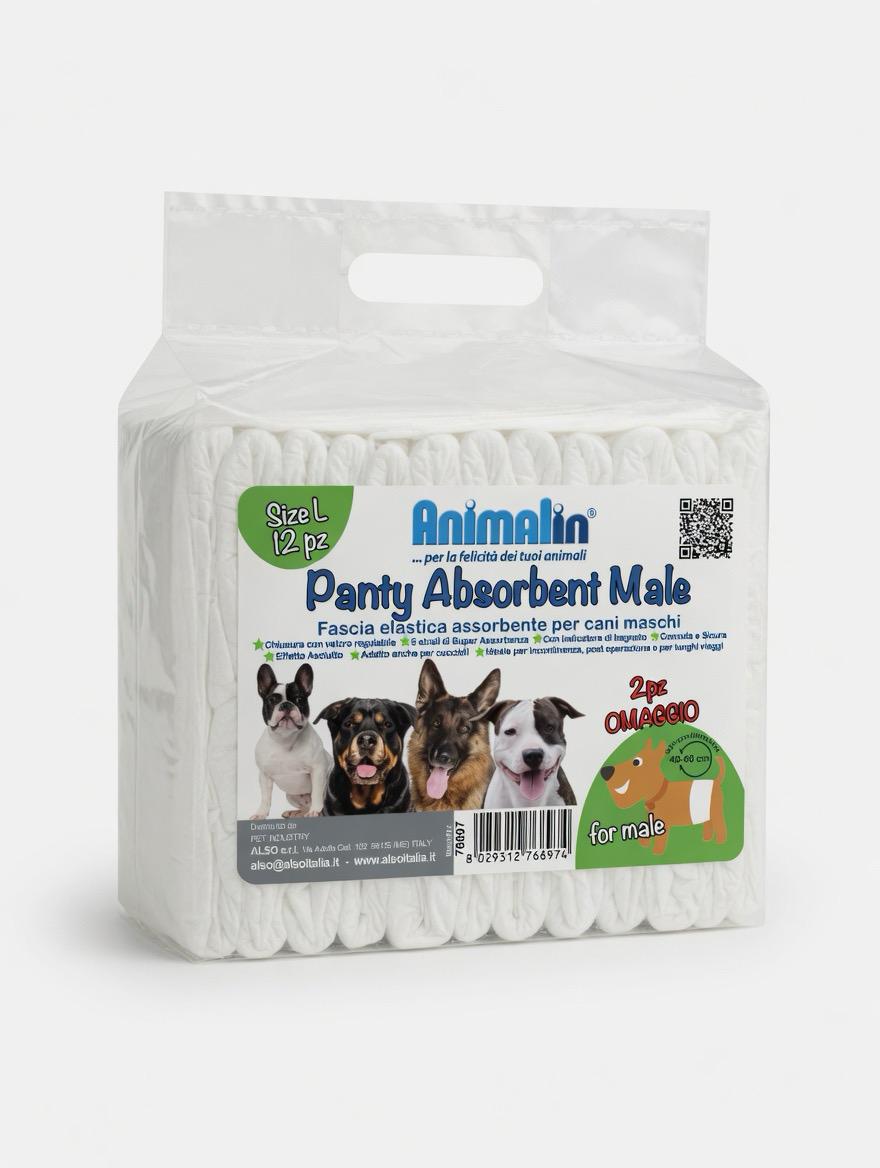Fascia Igienica per Cani Maschi - Formato Risparmio 60 Pannolini Usa e Getta - 40/60cm