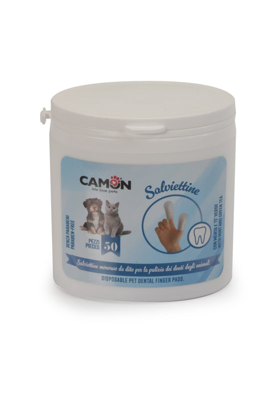 Camon Salviettine da Dito per Pulizia Denti - 50 pezzi - con Menta e Tè Verde