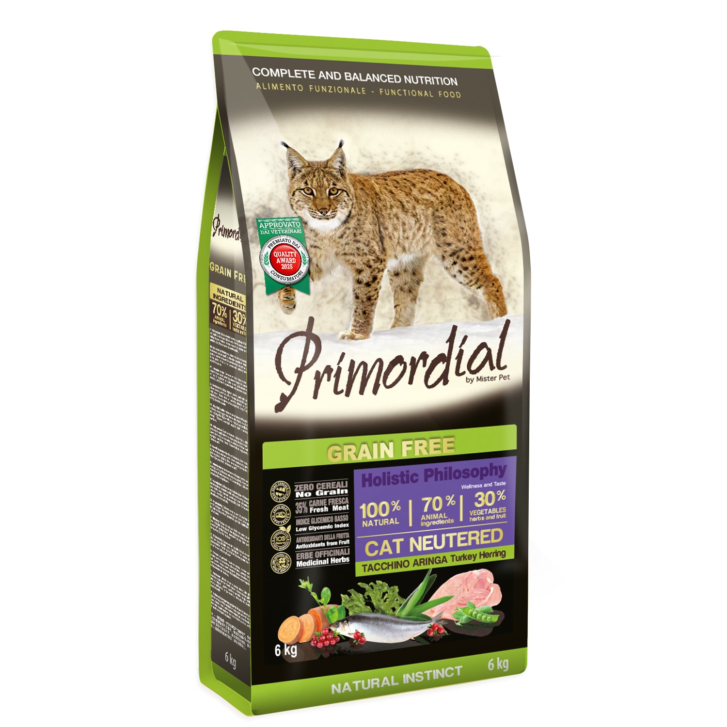 Primordial Croccantini per Gatti Sterlizzati - Grain Free Sterilized - Tacchino e Aringa 400g