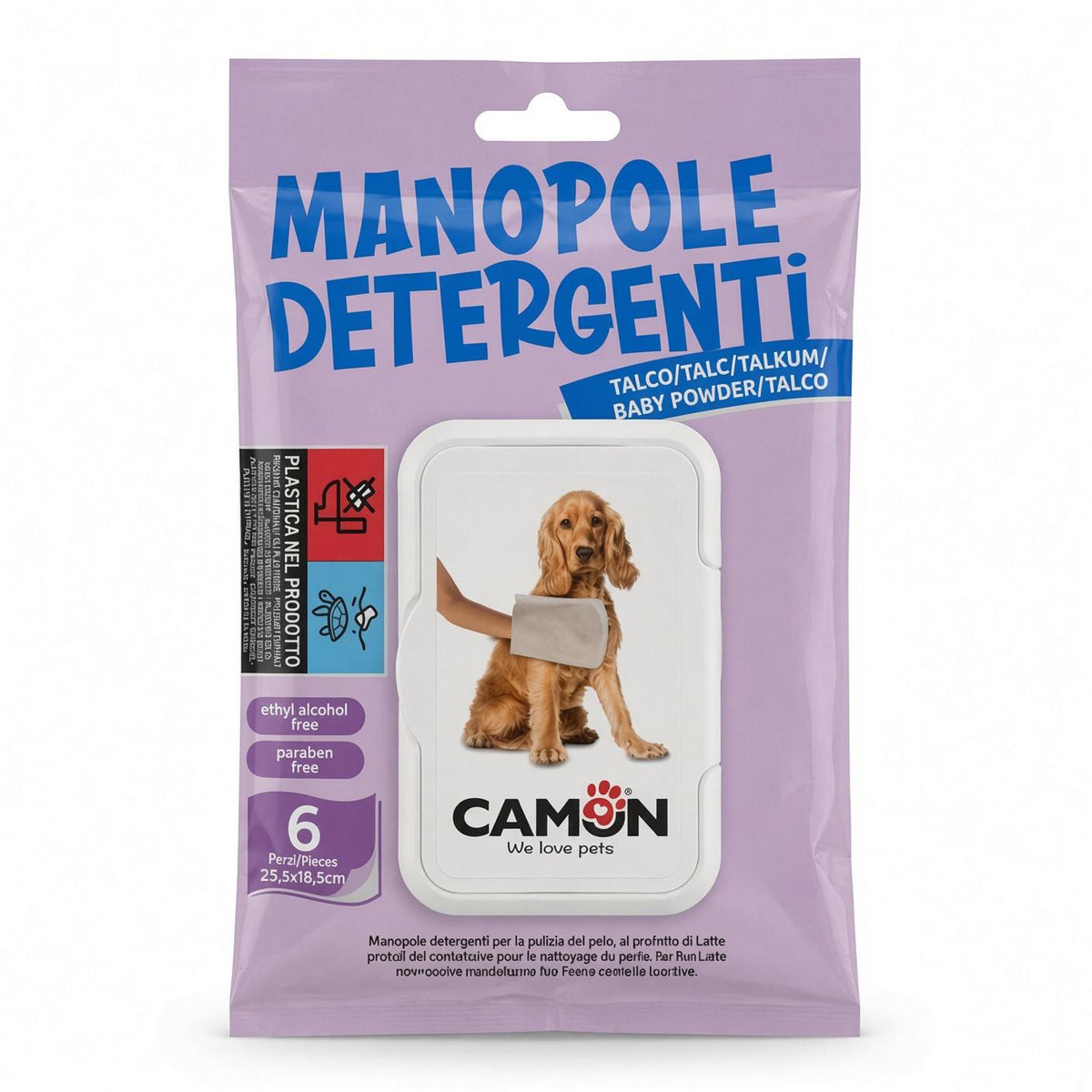 Camon Manopole Detergenti per Cani e Gatti - Profumate al Talco (6 Guanti)