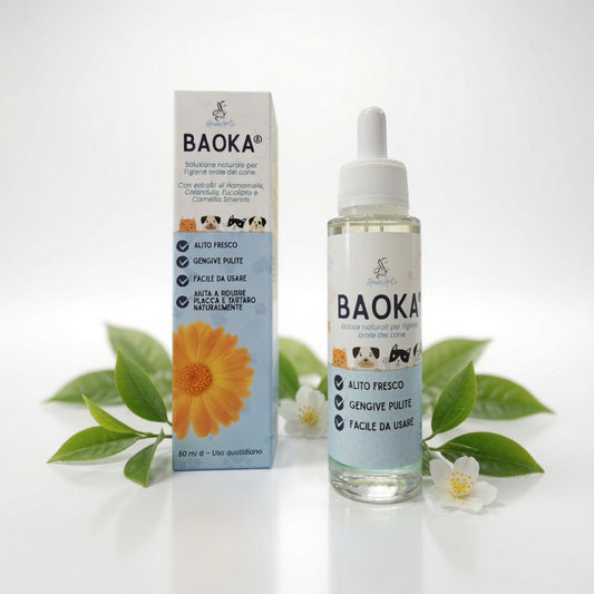 AnimArtì BAOKA® Gocce Pulizia Denti Cane Naturale - Additivo Acqua Denti Cane e Igiene Orale Quotidiana - Soluzione Sciogli Tartaro Cane e Placca, Elimina Alitosi Cane, Alternativa a Polvere e Spazzolino - 50ml