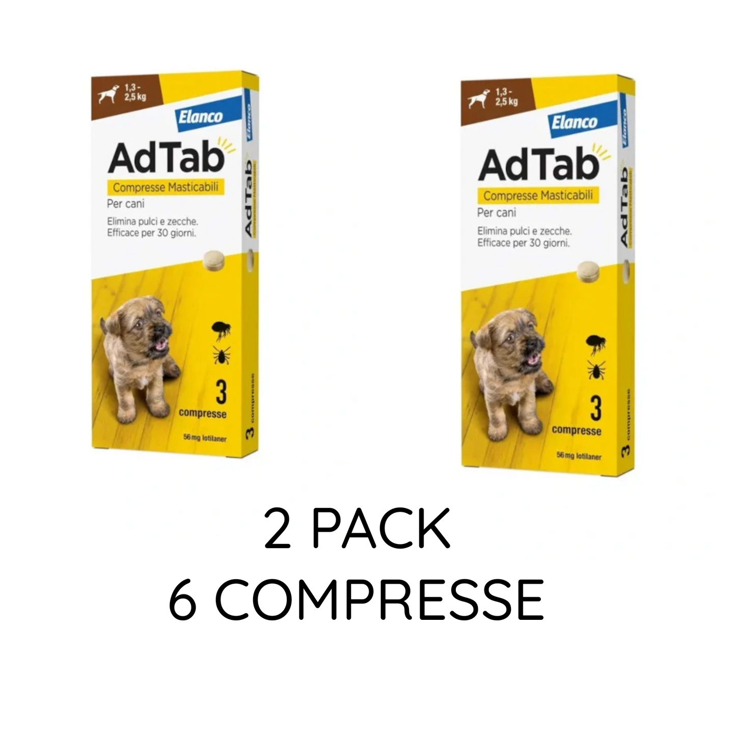 AdTab Compresse Antiparassitario per Cani peso: 1,3-2,5kg 2 PACK