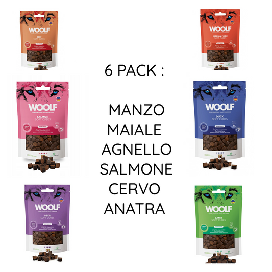 NEW WOOLF Soft Cubes - Morbidi Cubetti 100% Carne 100g x 6 PACK