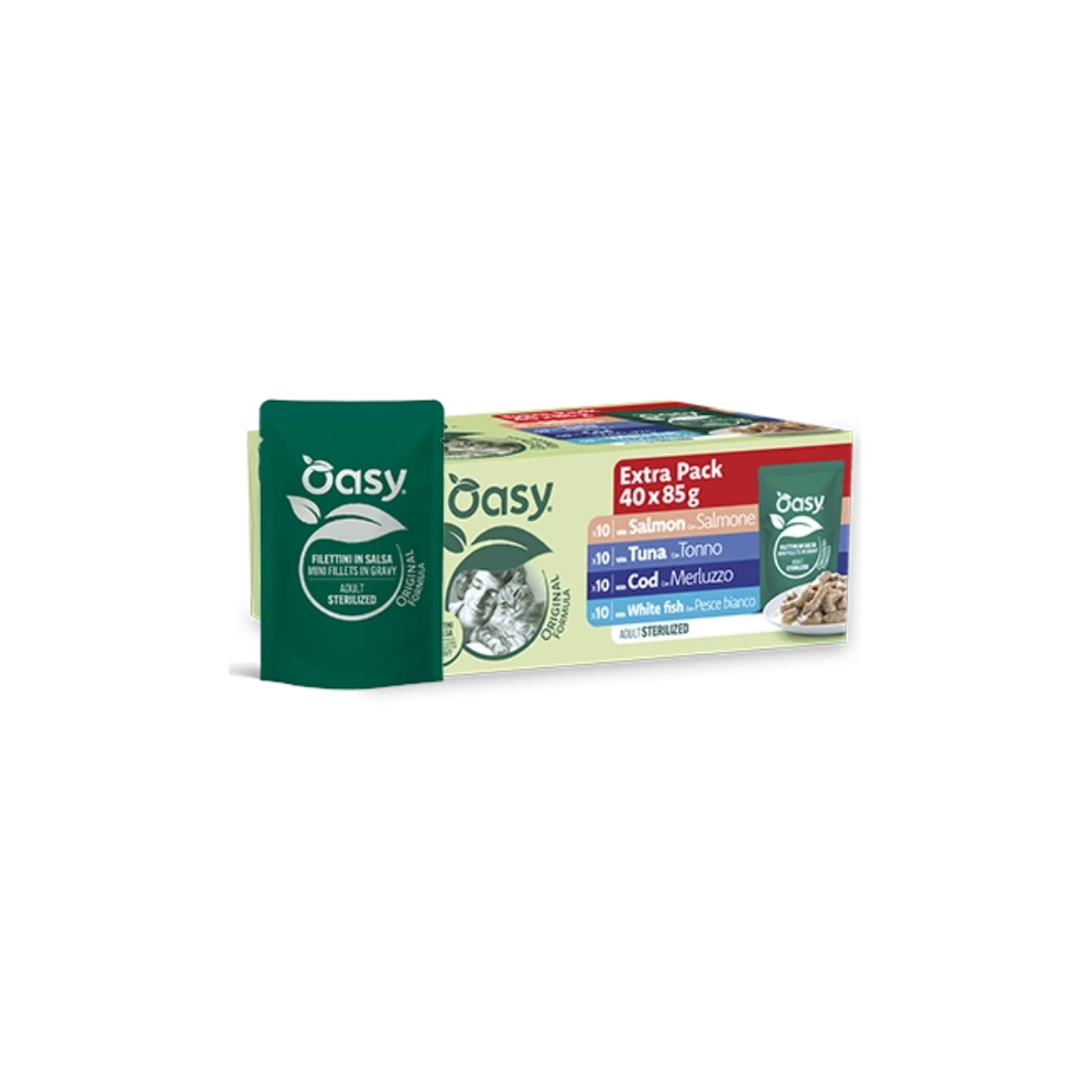 Oasy Filettini in Salsa Multipack Umido per Gatti Sterilizzati 40 pezzi x 85g