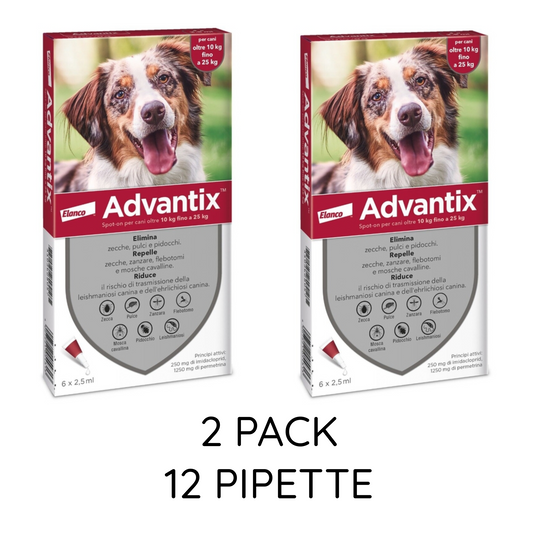 Advantix Spot On - Pipette Antiparassitarie Cane peso: 10-25kg 2 PACK