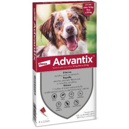 Advantix confezione 6 pipette per cani oltre i 10kg fino a 25kg